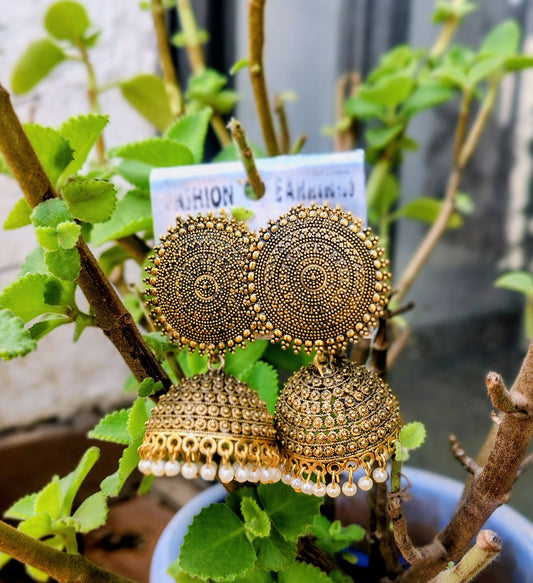 Traditional Gold-Tone Temple Jhumkas