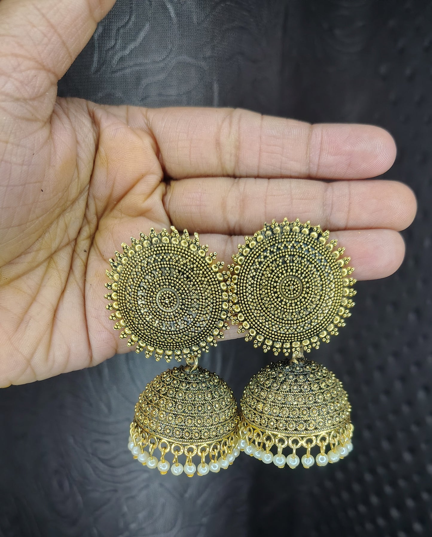 Traditional Gold-Tone Temple Jhumkas
