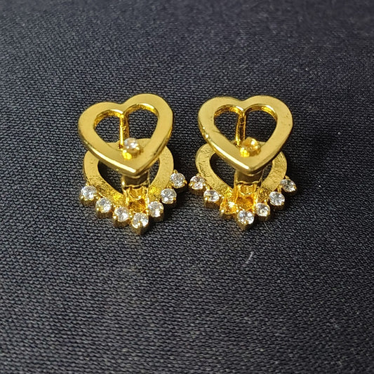Gold Finish Heart Stud Earrings