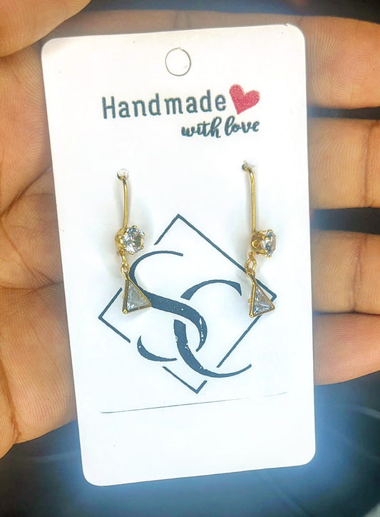 Gold Finish Geometric Crystal Drop Earrings