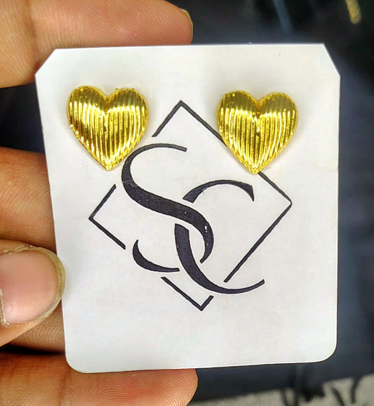 Textured Gold Finish Heart Stud Earrings