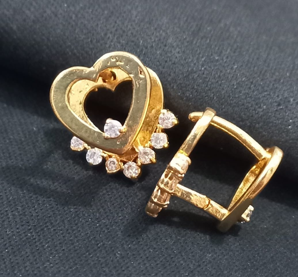 Gold Finish Heart Stud Earrings