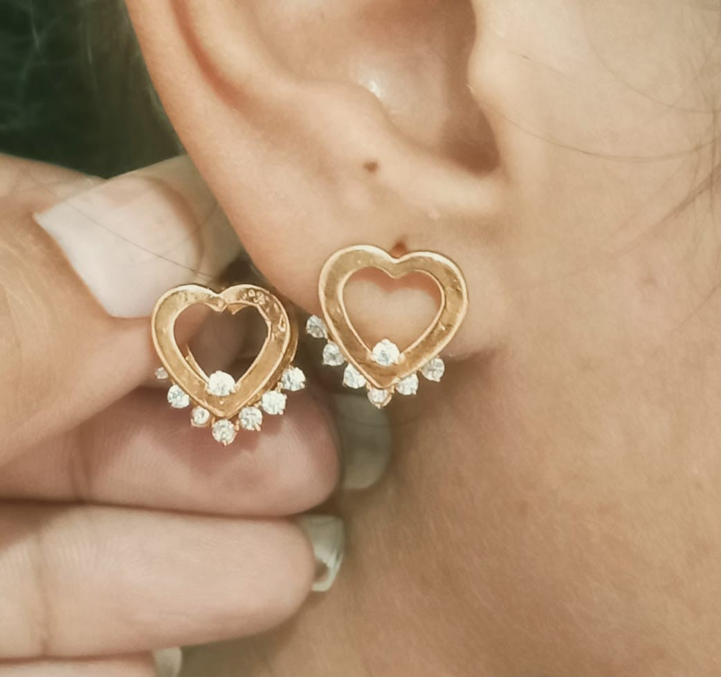 Gold Finish Heart Stud Earrings