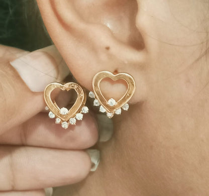 Gold Finish Heart Stud Earrings
