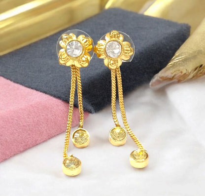 Trendy Gold Plated Flower Crystal Long Earrings for Women