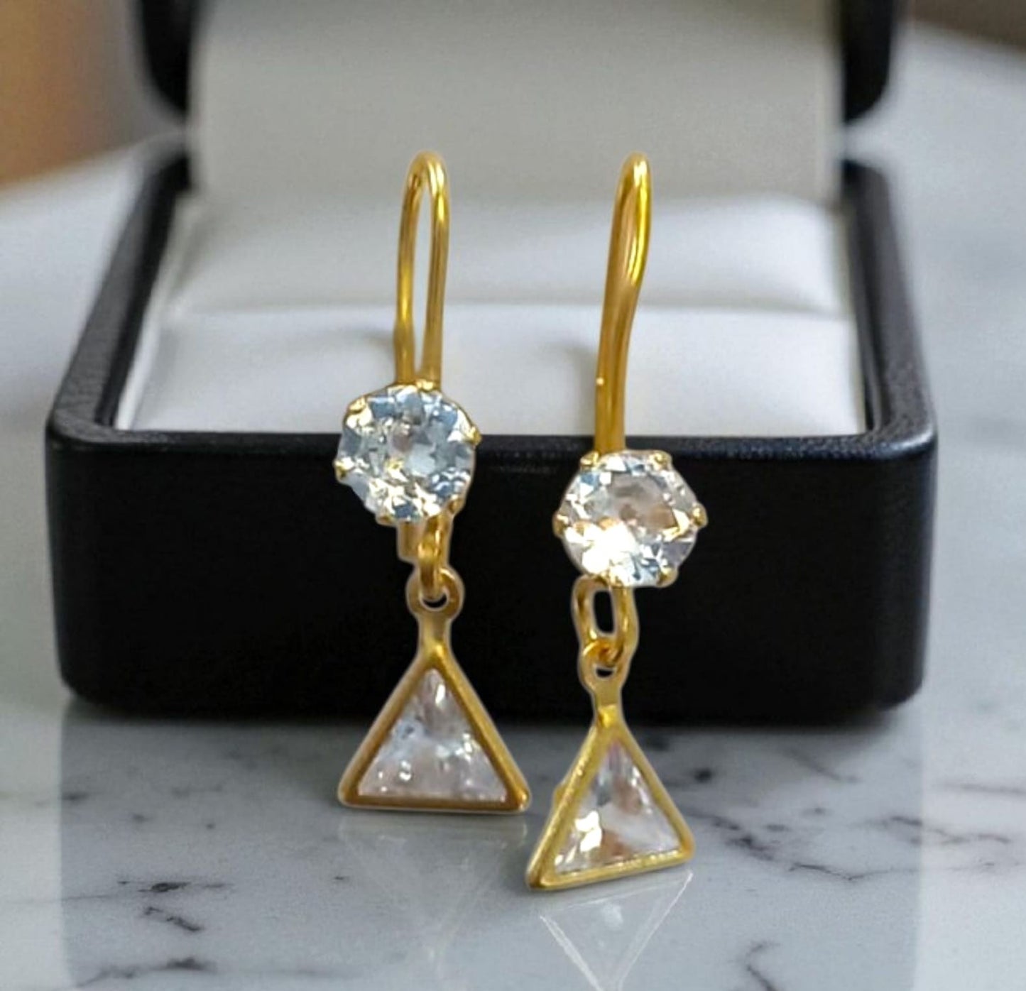 Gold Finish Geometric Crystal Drop Earrings