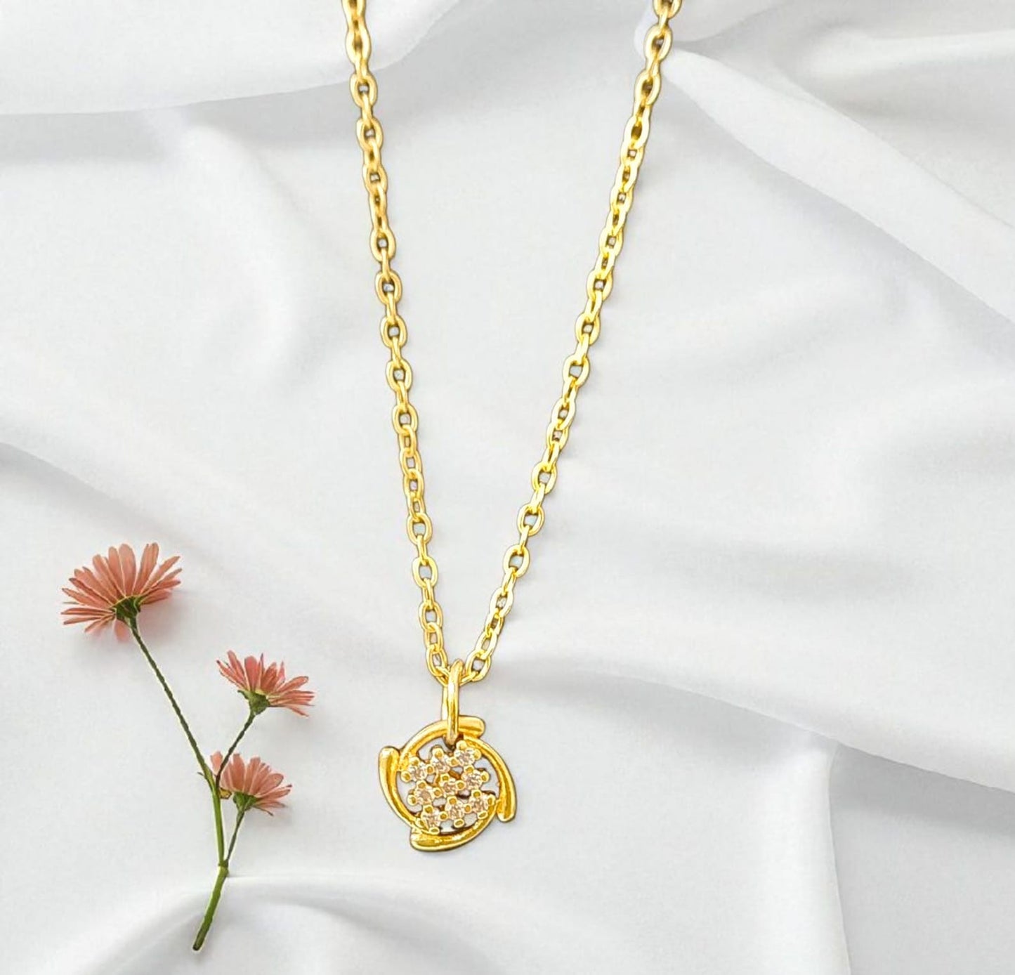 Gold Finish Minimal Crystal Circle Pendant Necklace