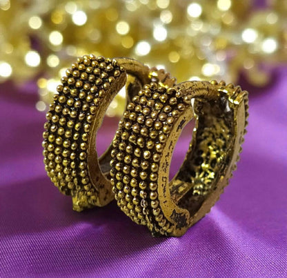 Antique Gold Beaded Statement Hoop Earrings