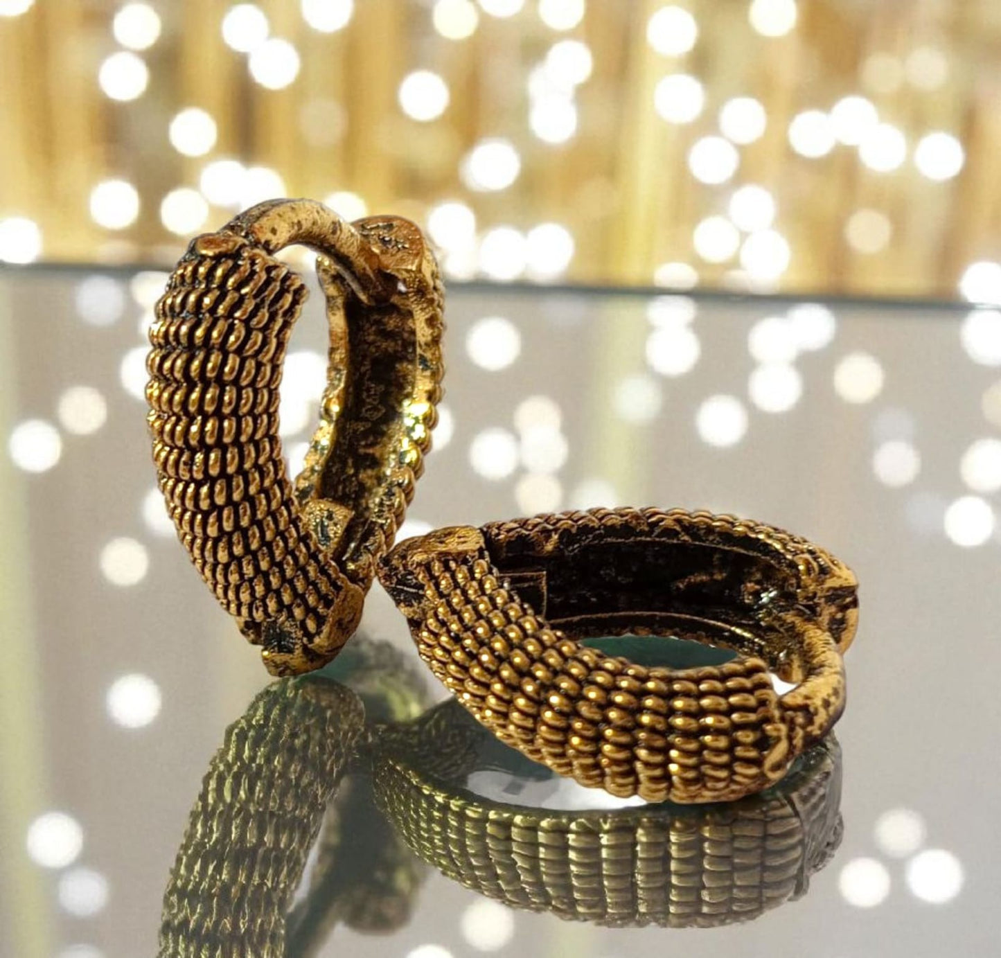 Antique Gold Beaded Statement Hoop Earrings