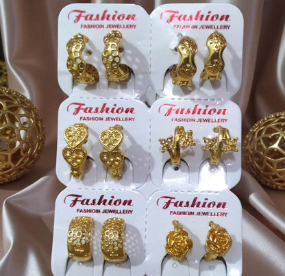 Gold Finish Mini Hoop Earring Combo Set (6 Pairs)