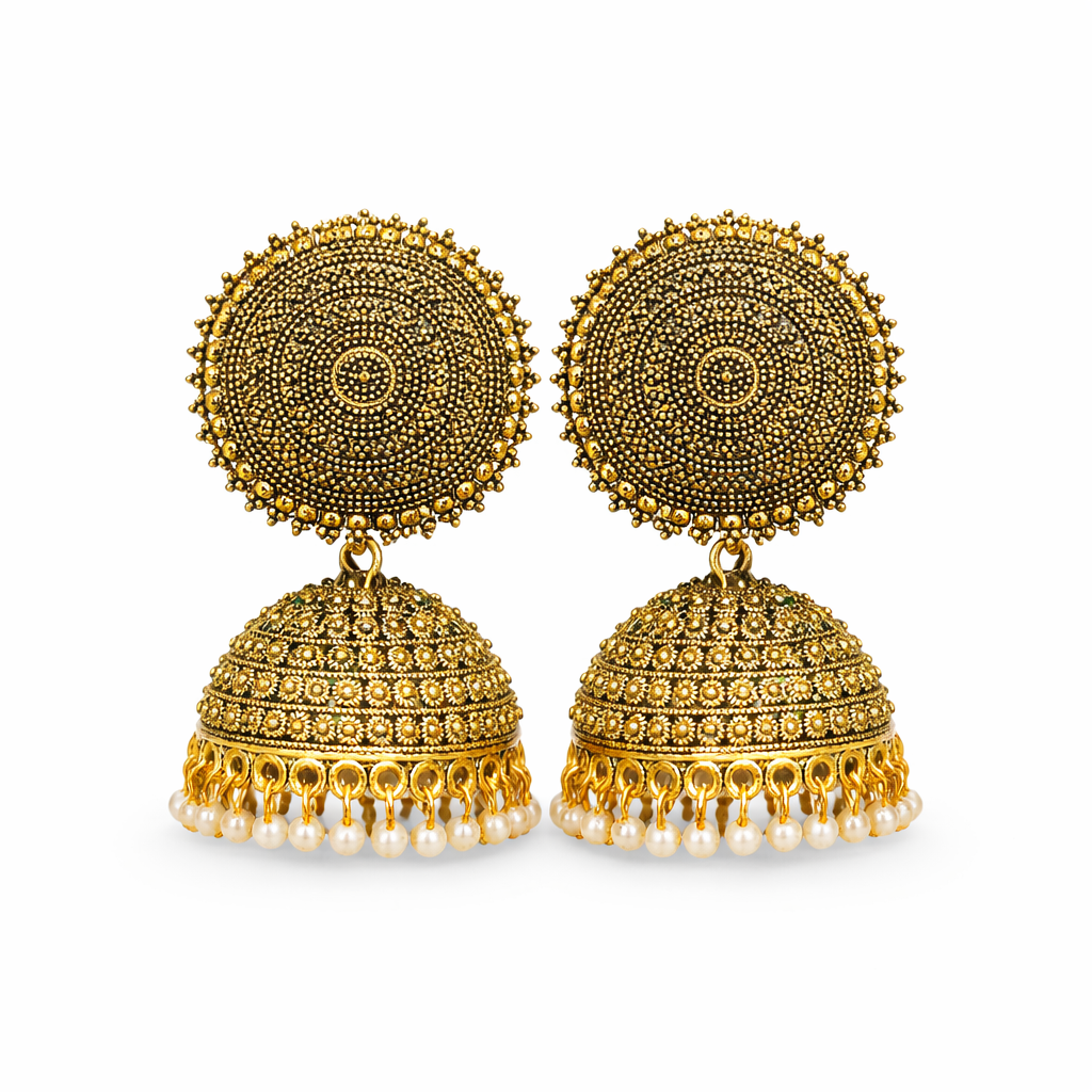 Traditional Gold-Tone Temple Jhumkas
