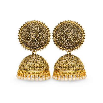 Traditional Gold-Tone Temple Jhumkas