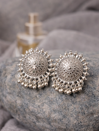 Oxidised Silver Tribal Dome Stud Earrings
