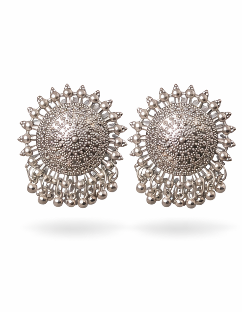 Oxidised Silver Tribal Dome Stud Earrings