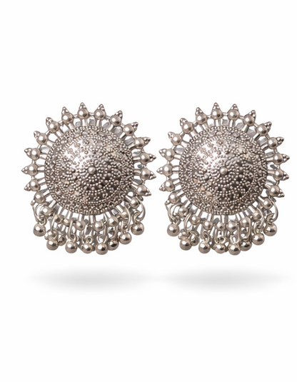 Oxidised Silver Tribal Dome Stud Earrings