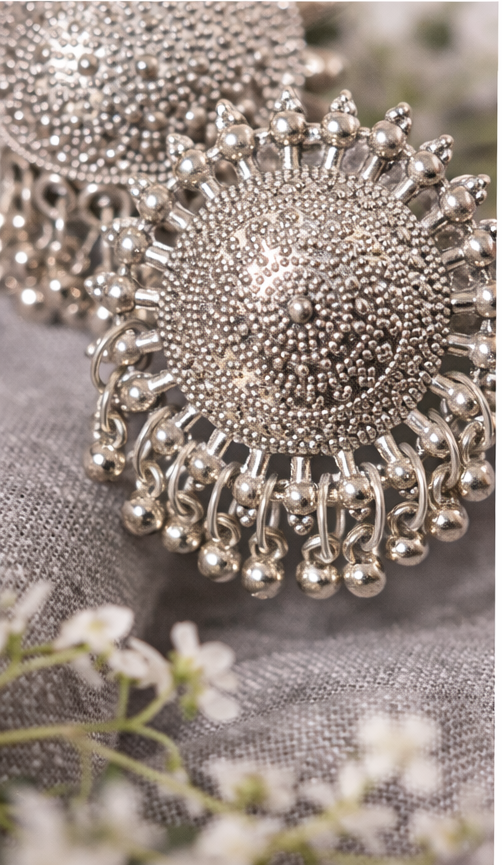 Oxidised Silver Tribal Dome Stud Earrings