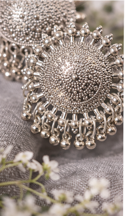 Oxidised Silver Tribal Dome Stud Earrings