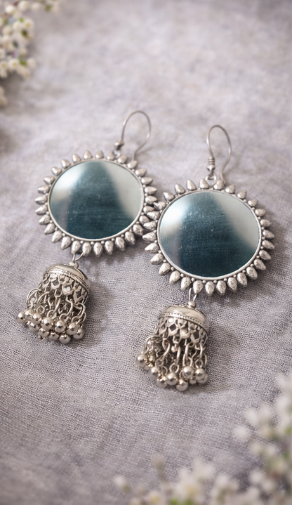 Oxidised Silver Mirror Work Earrings Combo Set (2 Pairs)