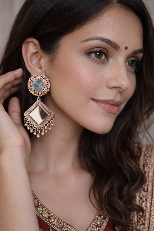 Antique Finish Square Drop Earrings