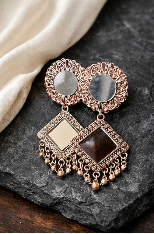 Antique Finish Square Drop Earrings