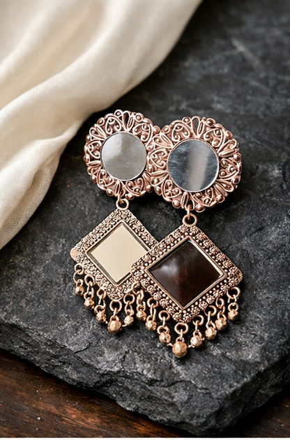 Antique Finish Square Drop Earrings