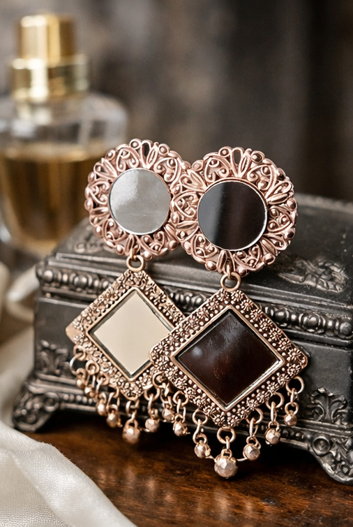 Antique Finish Square Drop Earrings