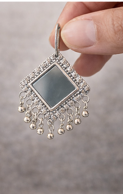 Oxidised Silver Mirror Work Earrings Combo Set (2 Pairs)