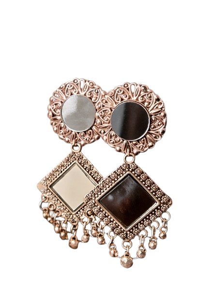Antique Finish Square Drop Earrings