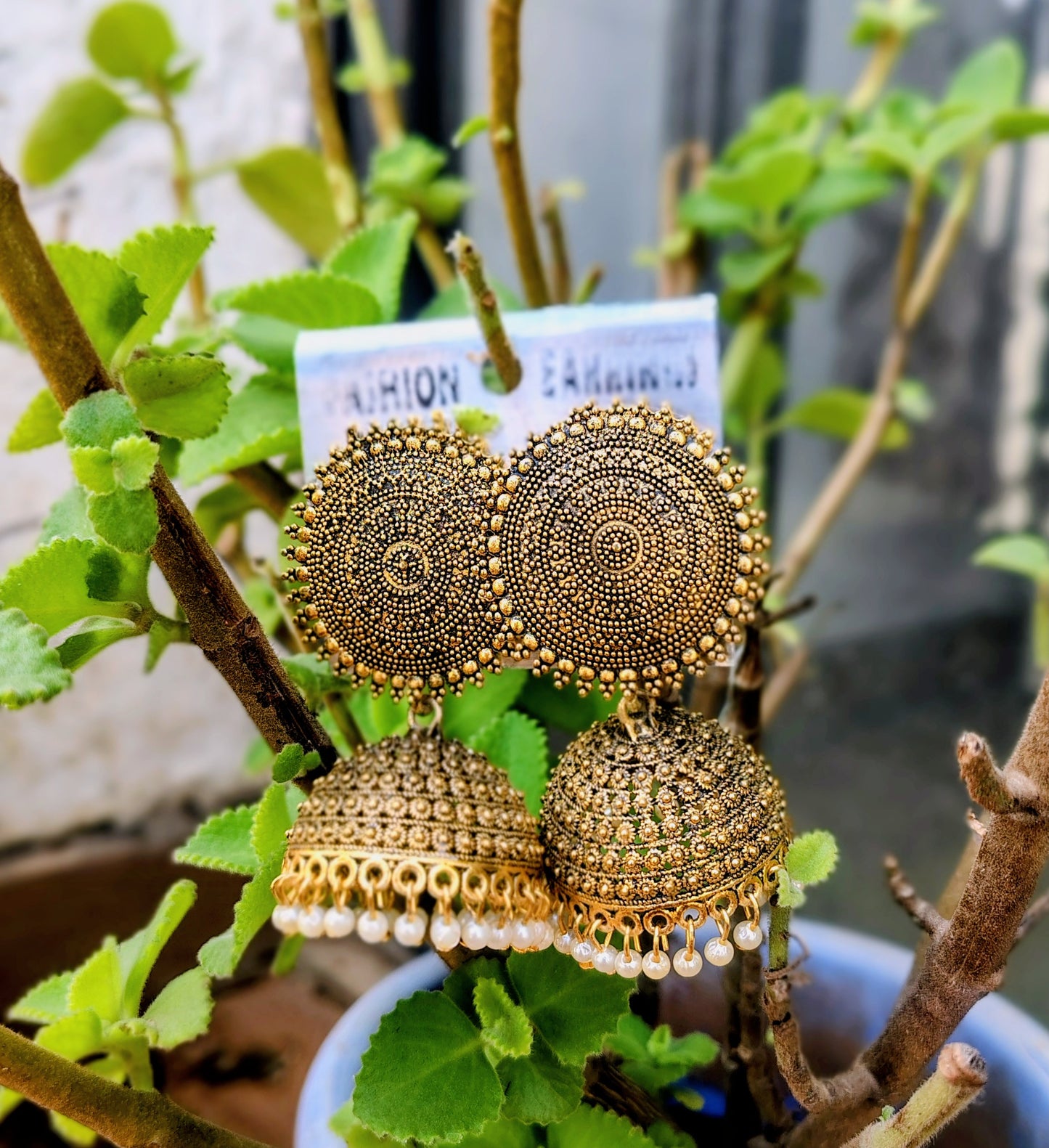 Traditional Gold-Tone Temple Jhumkas