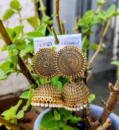 Traditional Gold-Tone Temple Jhumkas