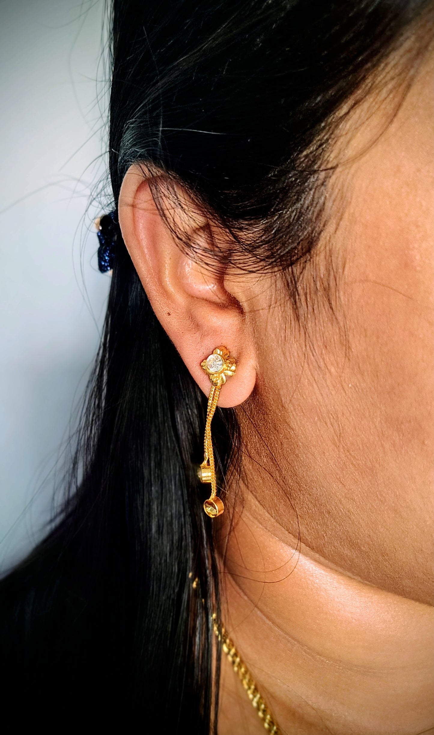 Minimal Floral Gold Chain Drop Earrings