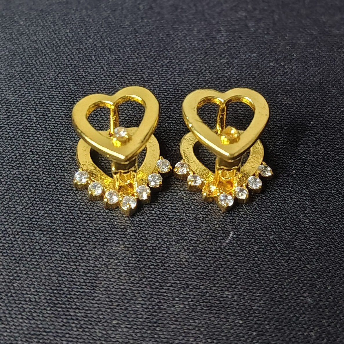 Gold Finish Heart Stud Earrings