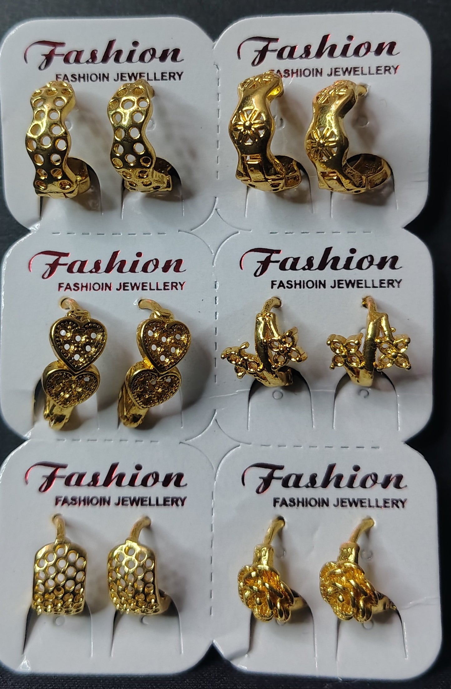 Gold Finish Mini Hoop Earring Combo Set (6 Pairs)