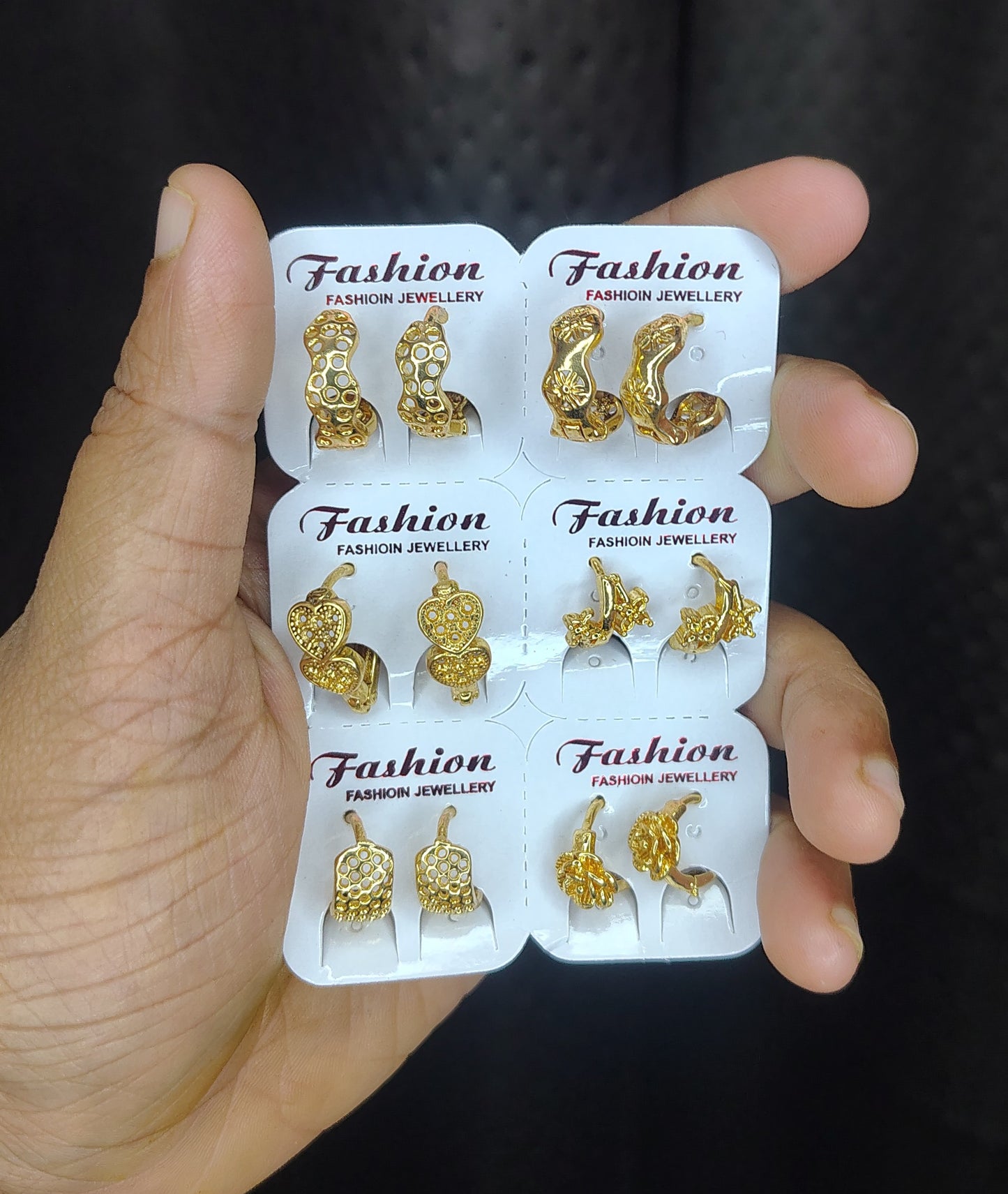 Gold Finish Mini Hoop Earring Combo Set (6 Pairs)