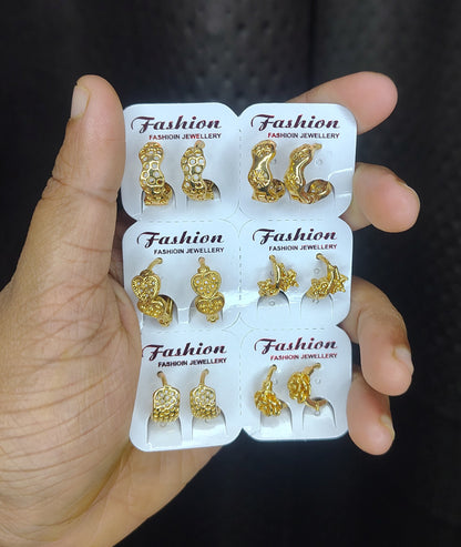 Gold Finish Mini Hoop Earring Combo Set (6 Pairs)