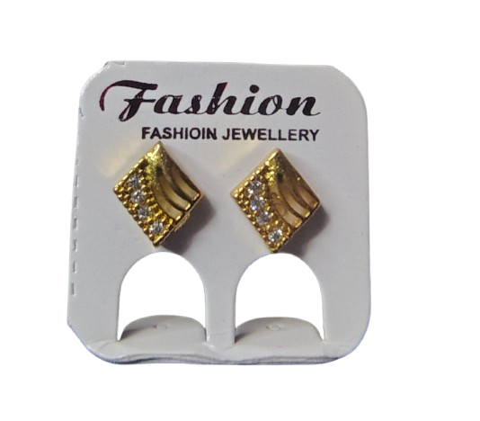 Gold Finish Crystal Square Stud Earrings