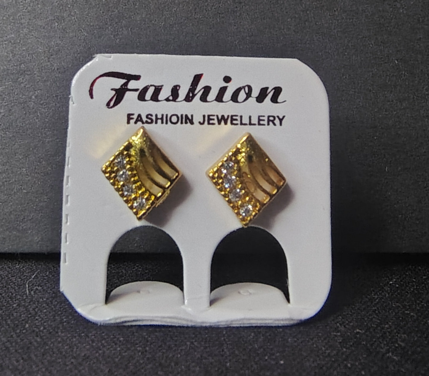 Gold Finish Crystal Square Stud Earrings