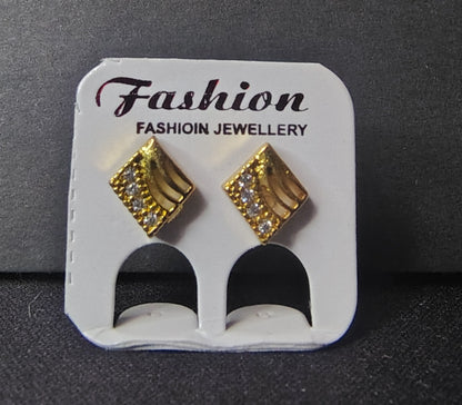 Gold Finish Crystal Square Stud Earrings