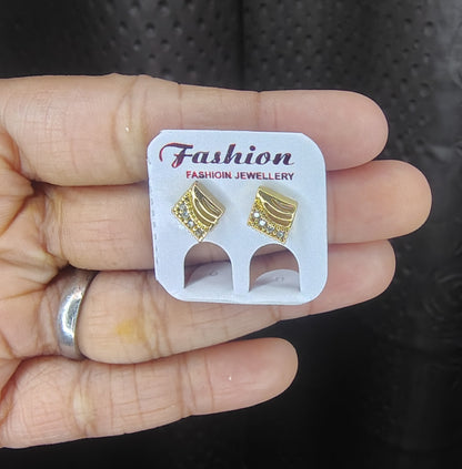 Gold Finish Crystal Square Stud Earrings