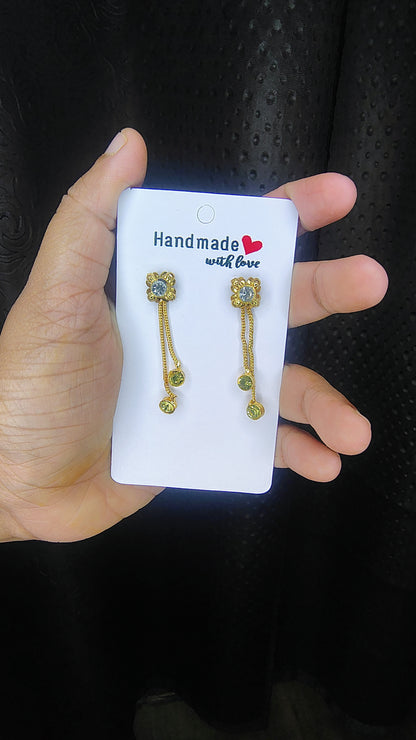 Trendy Gold Plated Flower Crystal Long Earrings for Women