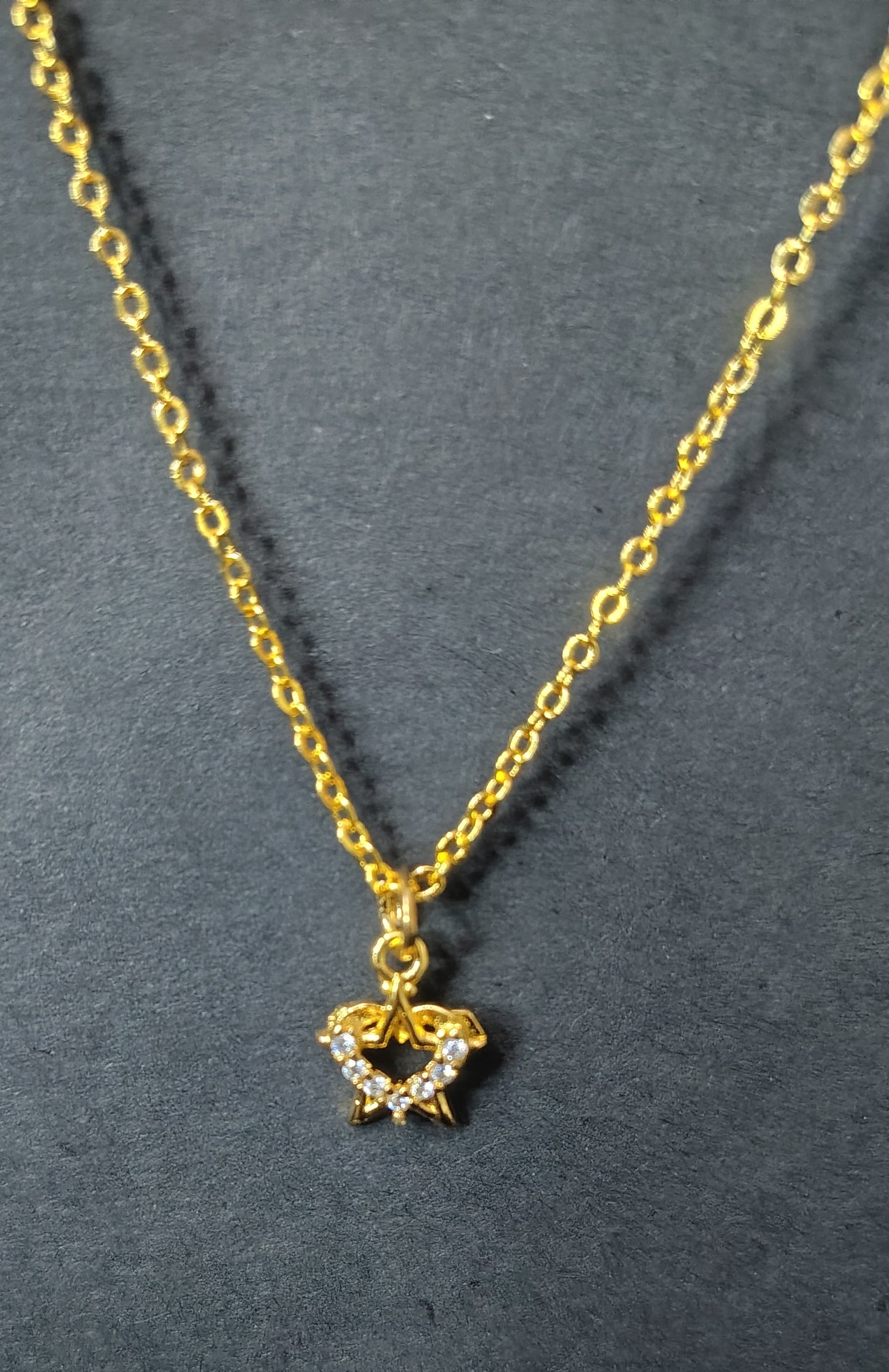 Gold Finish Star & Heart Crystal Charm Necklace
