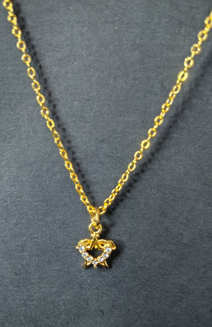 Gold Finish Star & Heart Crystal Charm Necklace