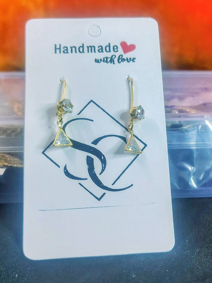 Gold Finish Geometric Crystal Drop Earrings