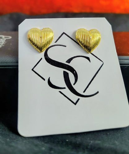 Textured Gold Finish Heart Stud Earrings