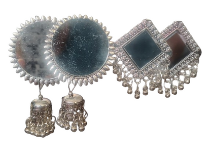 Oxidised Silver Mirror Work Earrings Combo Set (2 Pairs)