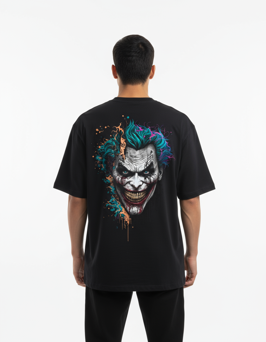 Joker Chaos Smile Back Print Black T-Shirt